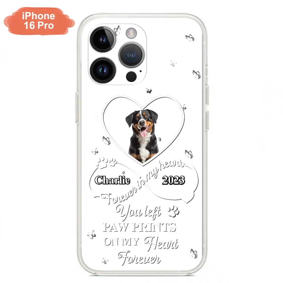 Personalized Memorial Phone Case - Upload Photo - Memorial Gift Idea For Pet Lover - You left paw prints on my heart forever - Case For iPhone/Samsung